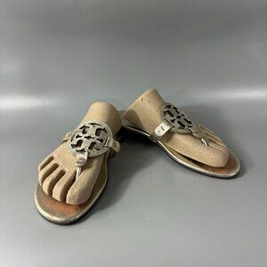 Tory Burch Miller Spark Gold Leather Embossed Sandals, Size 7 1/2